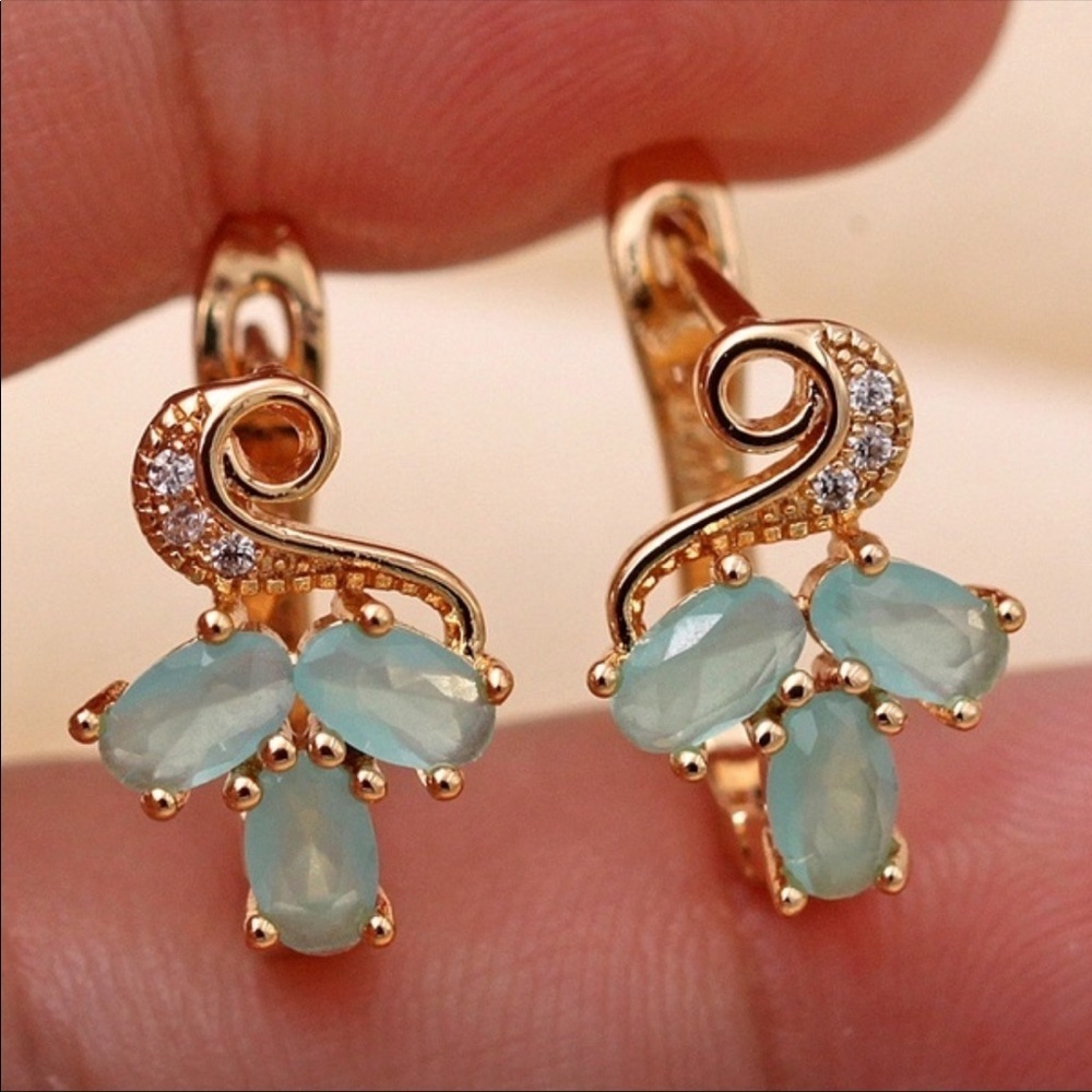 Blue Green Opal Fan Shaped Stud Earrings 24$